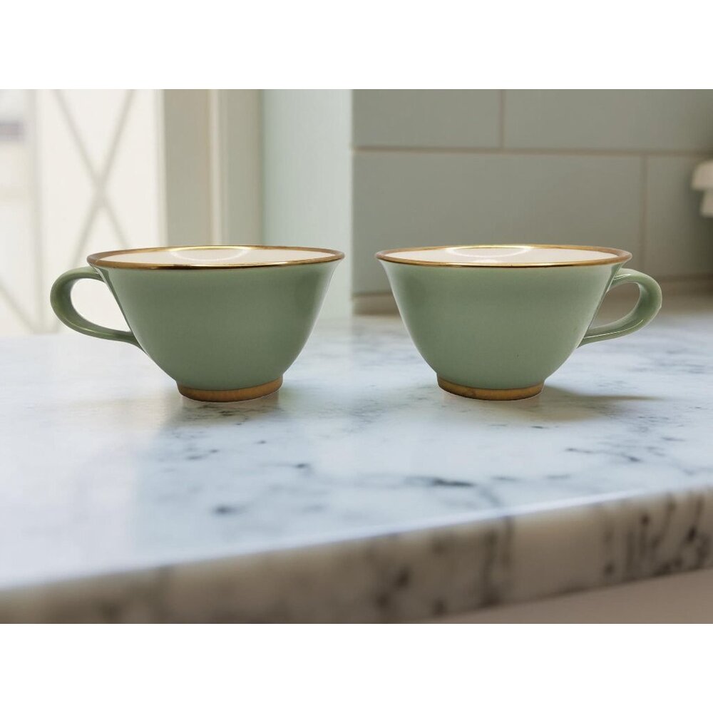 vintage set of 2 smith taylors almond green classic heritage porcelain tea/coffe